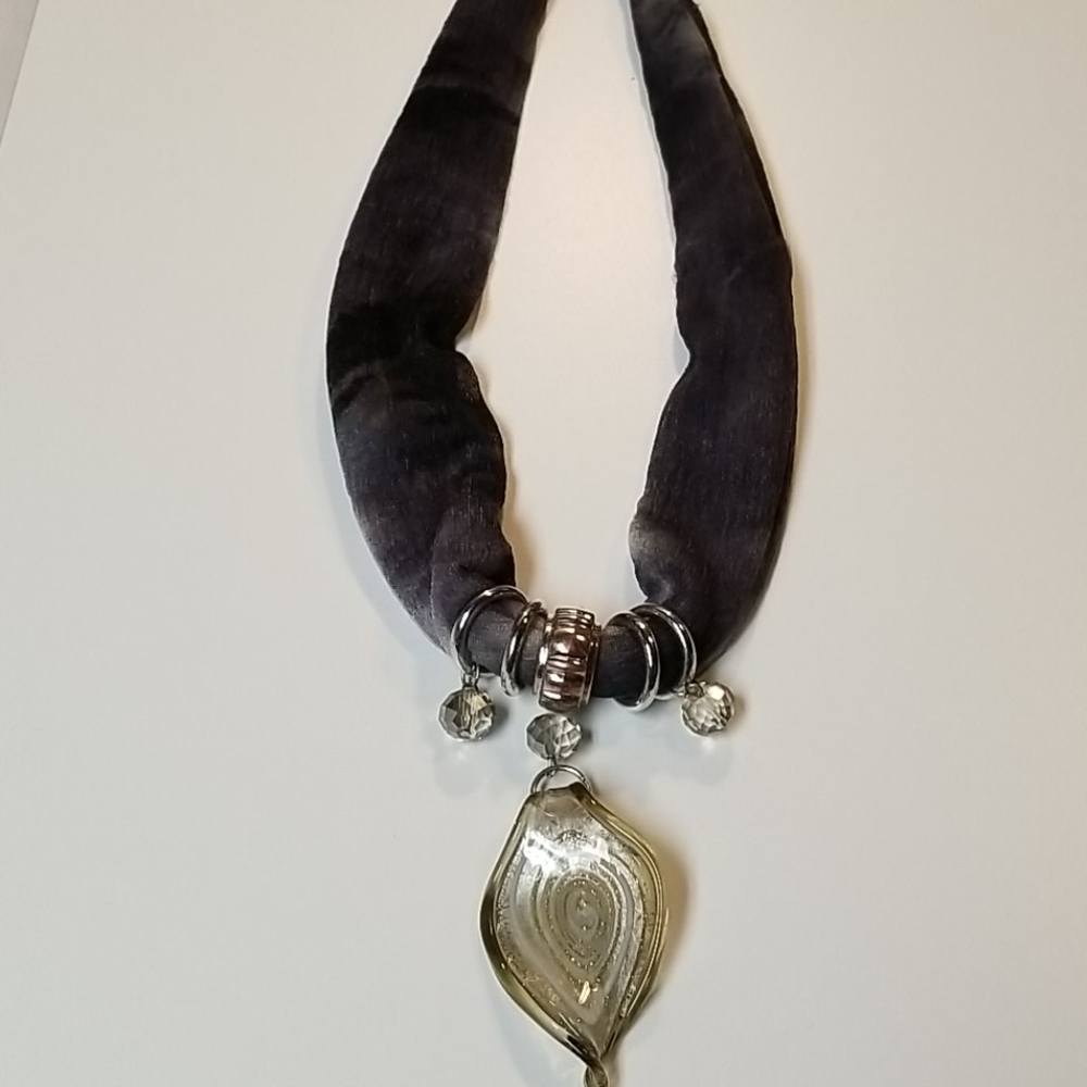 Grey/Silver Accented & Jewel Scarf Necklace